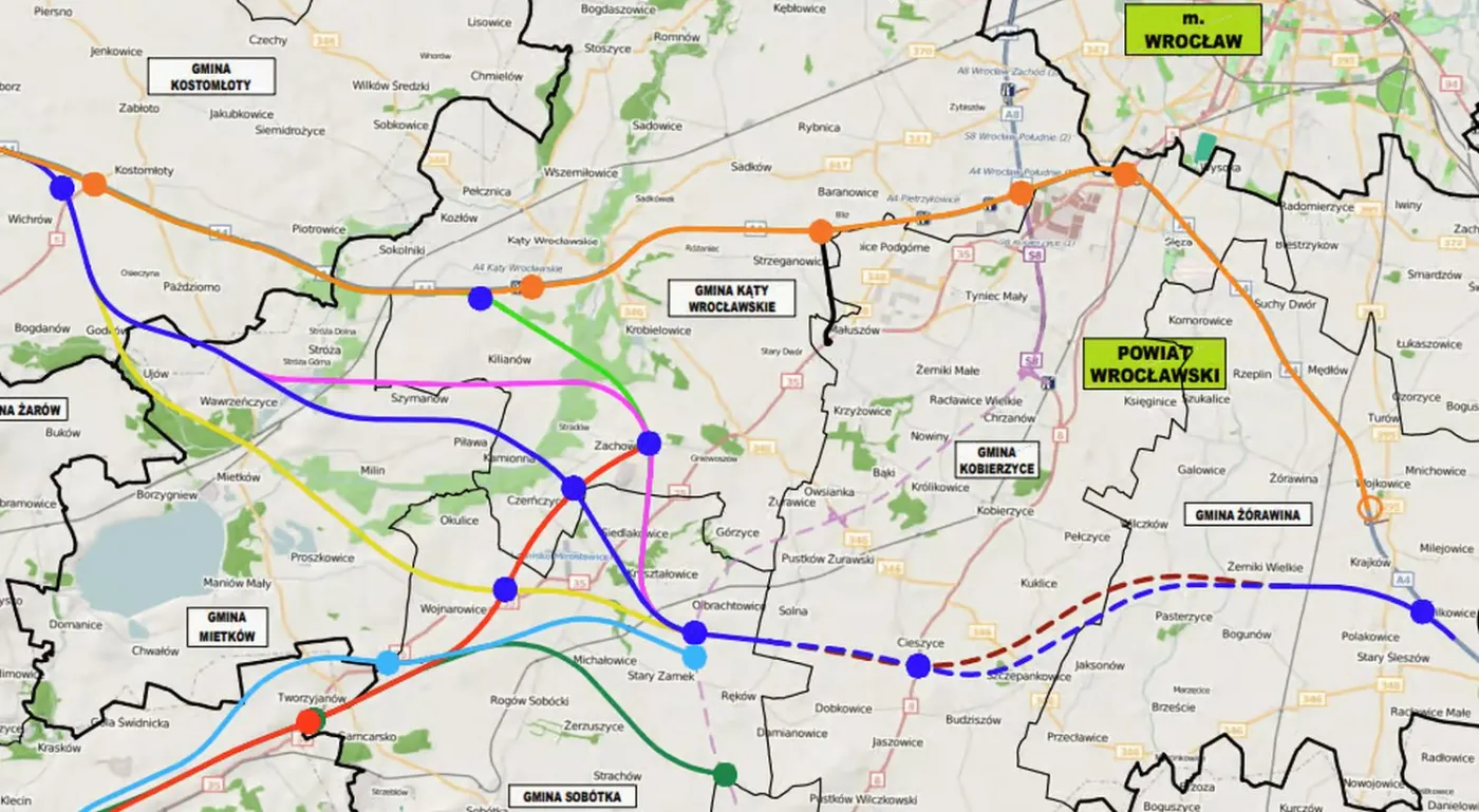 Planowane warianty przebiegu autostrady A4 pod Wrocławiem - GDDKiA