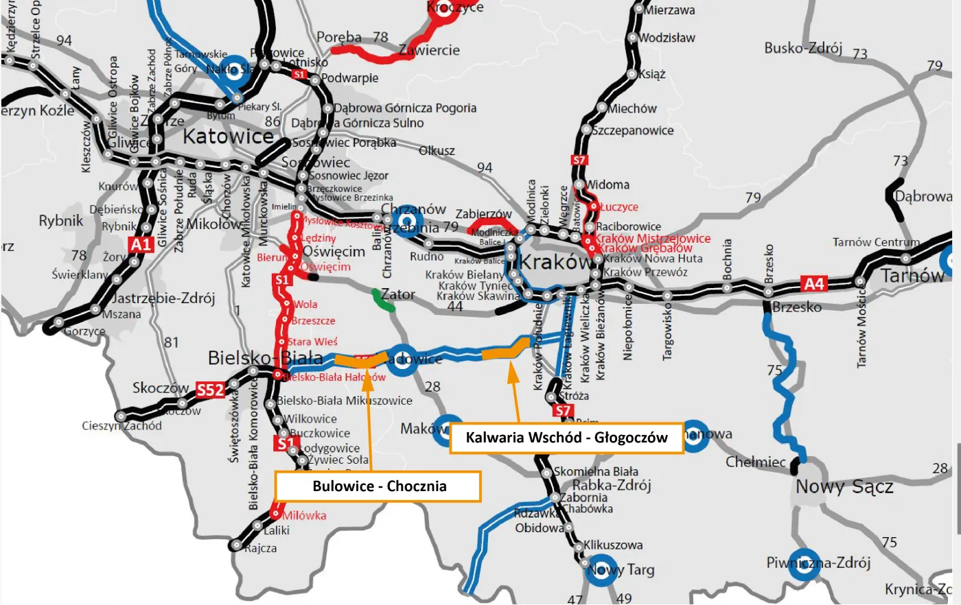 BDI dwa odcinki (Bulowice - Chocznia) i (Kalwaria Wschód - Głogoczów)