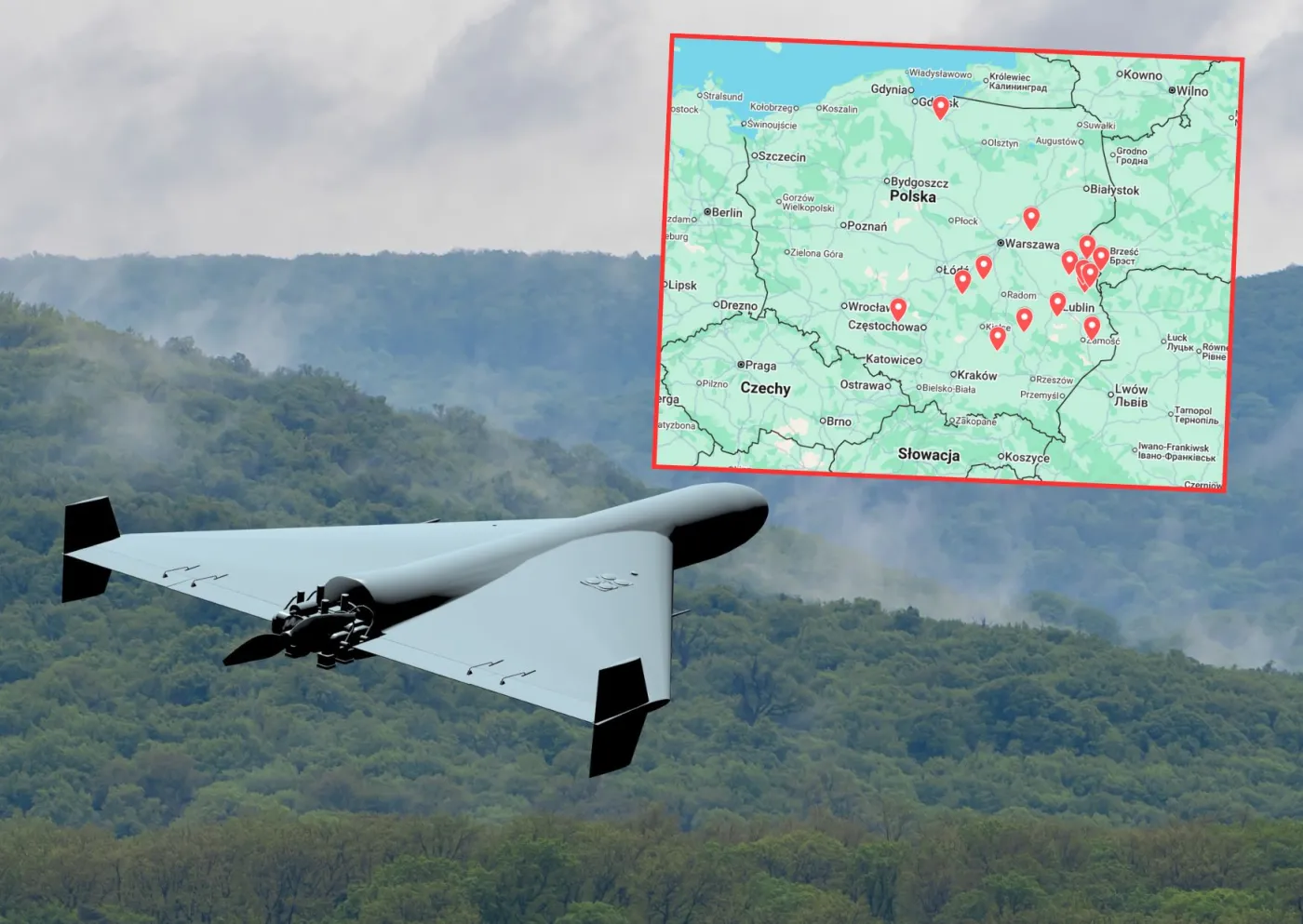 Gdzie spadły rosyjskie drony w Polsce? Lista miejscowości [MAPA]