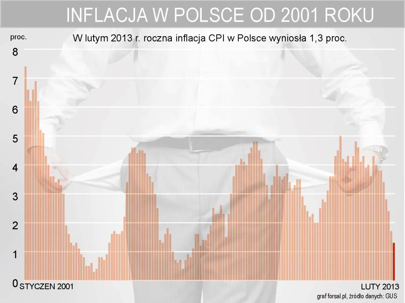 GUS: Inflacja w Polsce w lutym 2013 r. wyniosła 1,3 proc. w ujęciu rocznym