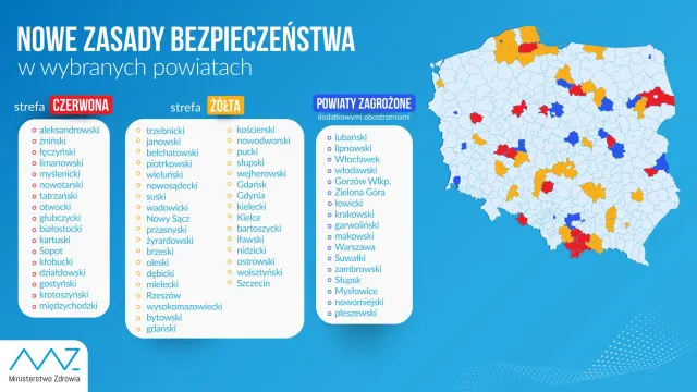 Jest nowa lista powiatów w czerwonej i żółtej strefie. Warszawa zagrożona