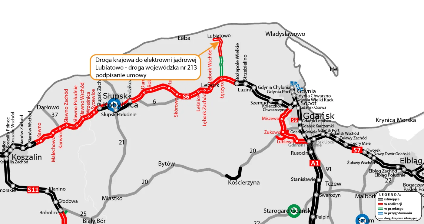 Mapa lokalizacyjna drogi dojazdowej do elektrowni jądrowej - zad 1.
