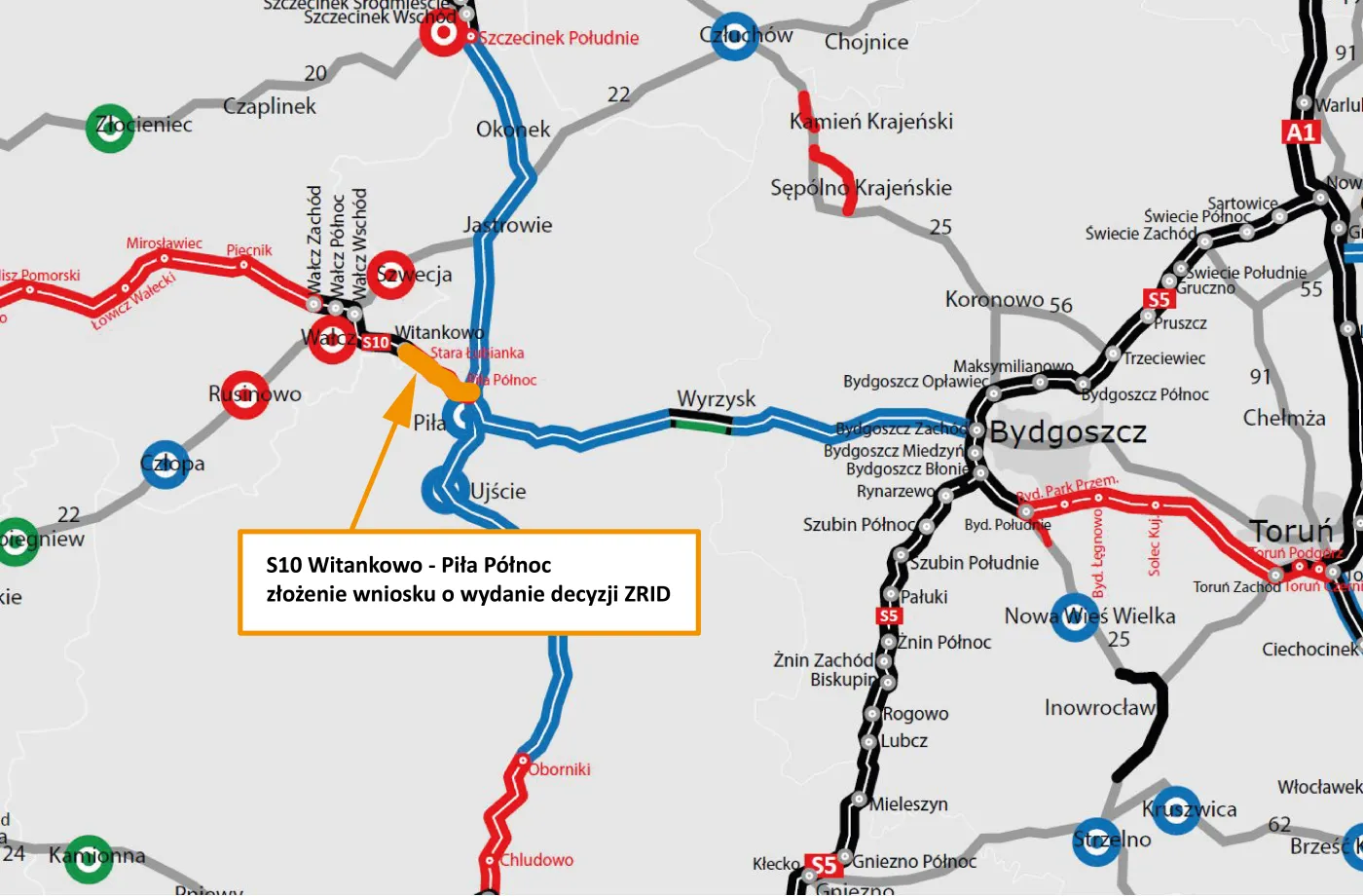 S10 Witankowo - Piła Północ złożenie wniosku o wydanie decyzji ZRID