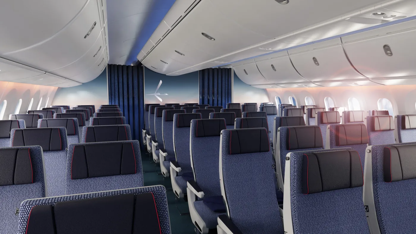 Wizualizacja wnętrza Dreamlinerów po zmianach. Klasa ekonomiczna