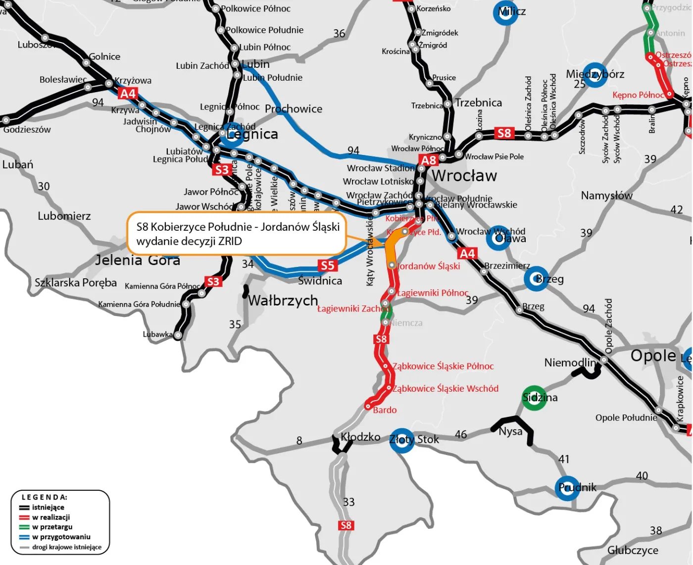 S8 zad. 2 - odcinek Kobierzyce Południe - Jordanów Śląsk - lokalizacja