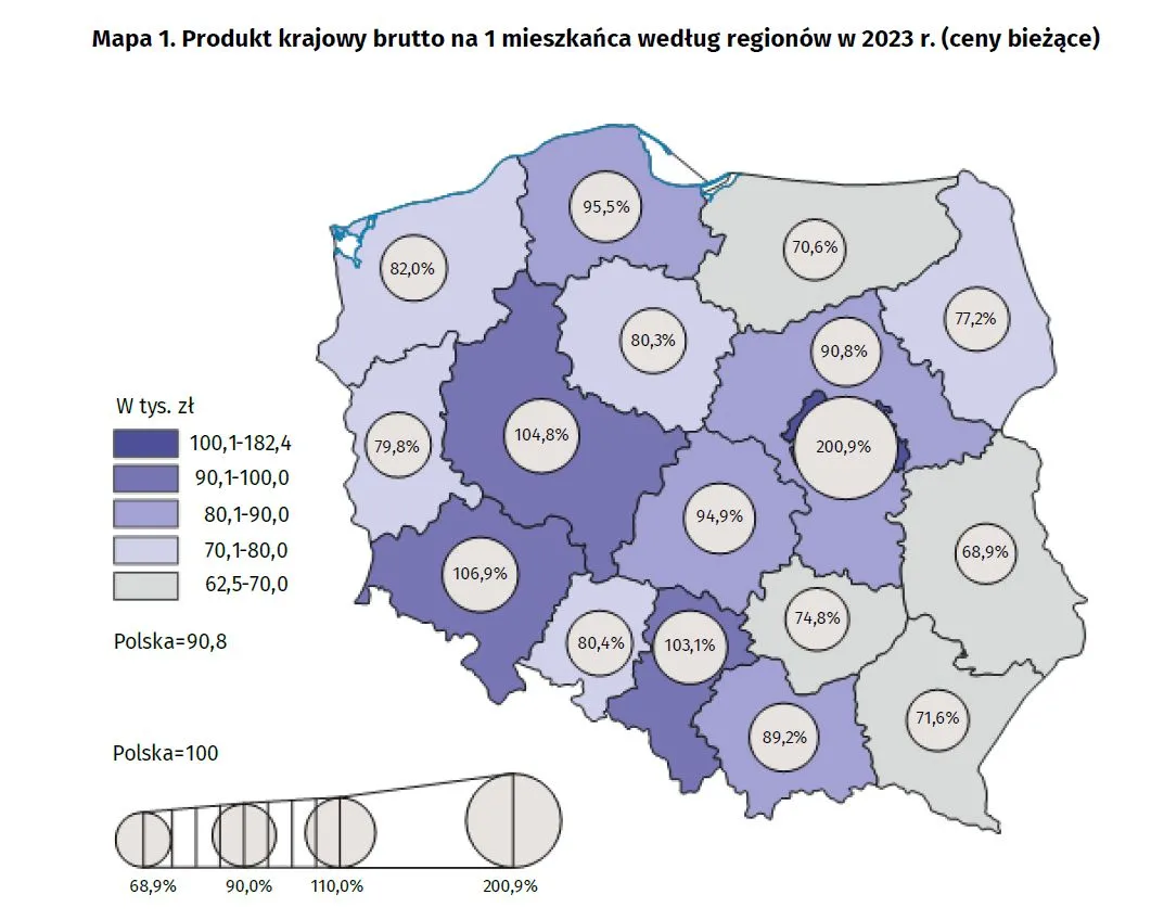 Produkt krajowy brutto na 1 mieszkańca według regionów w 2023 r