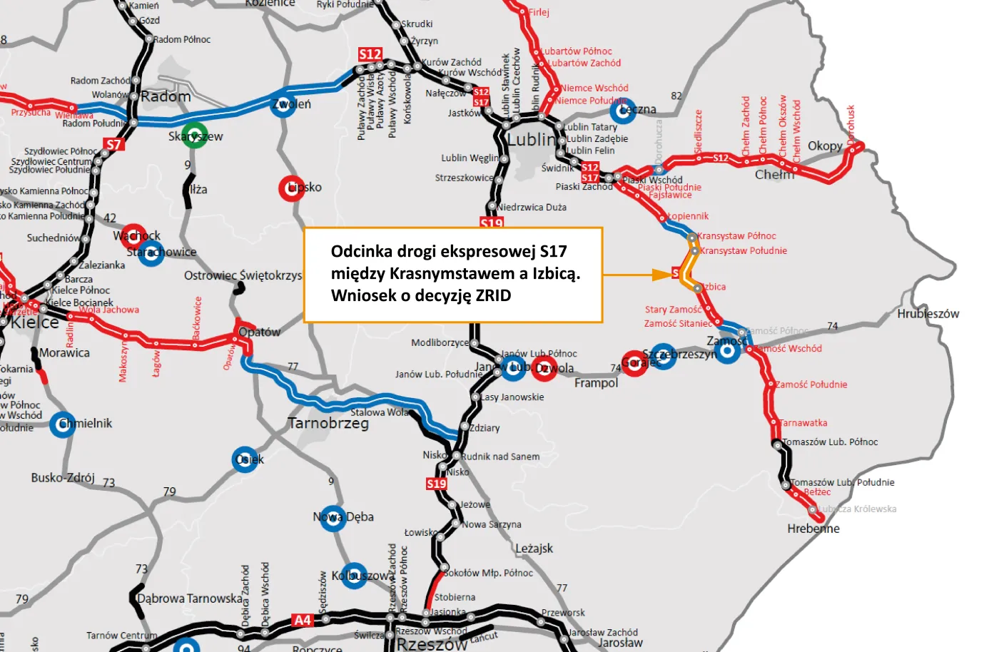 S17 odcinek drogi ekspresowej S17 między Krasnymstawem a Izbicą.