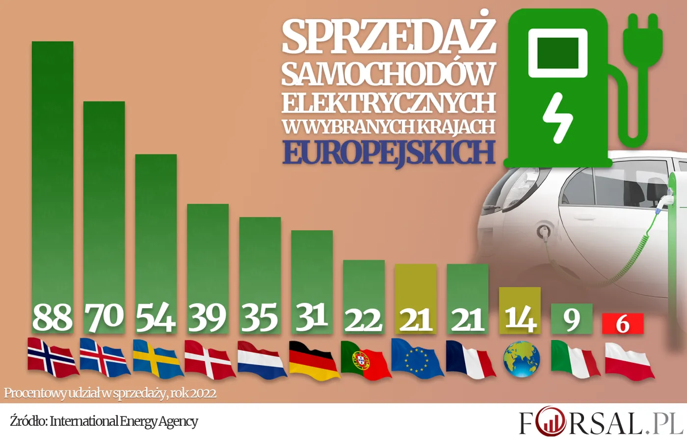 Sprzedaż samochodów elektrycznych w wybranych krajach europejskich