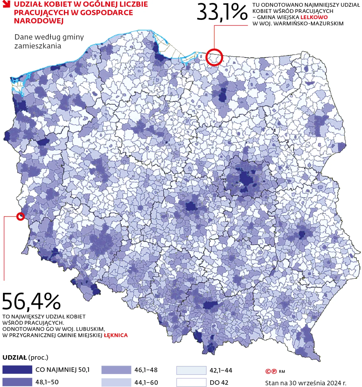 Udział kobiet w ogólnej liczbie pracujących w gospodarce narodowej