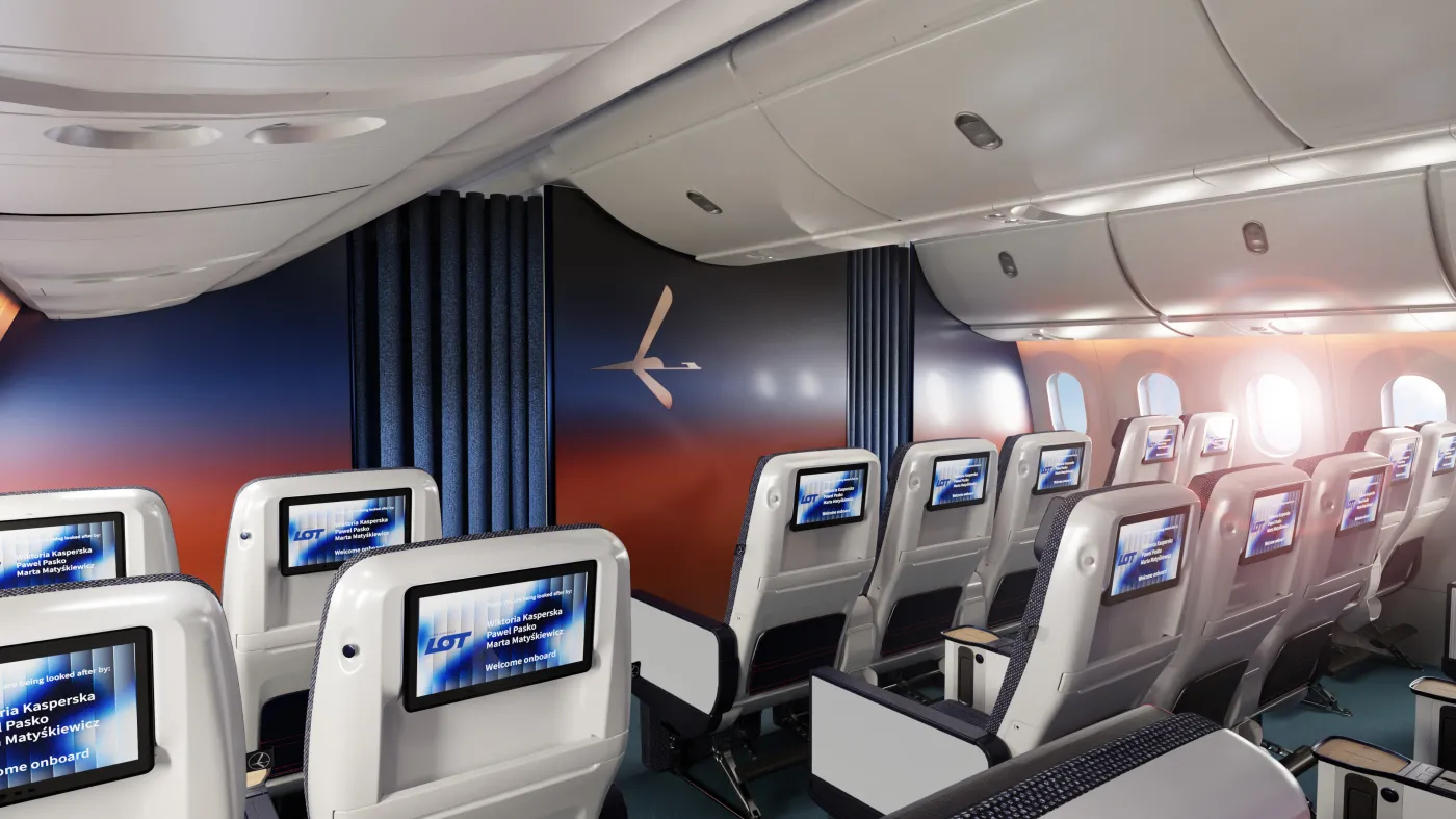 Wizualizacja wnętrza Dreamlinerów po zmianach. Klasa Premium Economy
