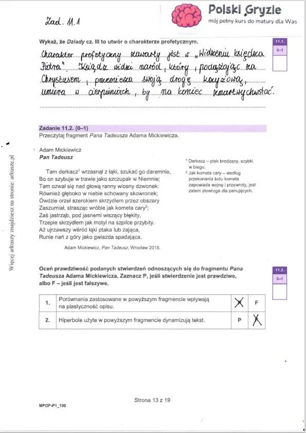 Matura 2024. Odpowiedzi z polskiego. TEST. Formuła 2023. Zadanie 11.1 i 11.2