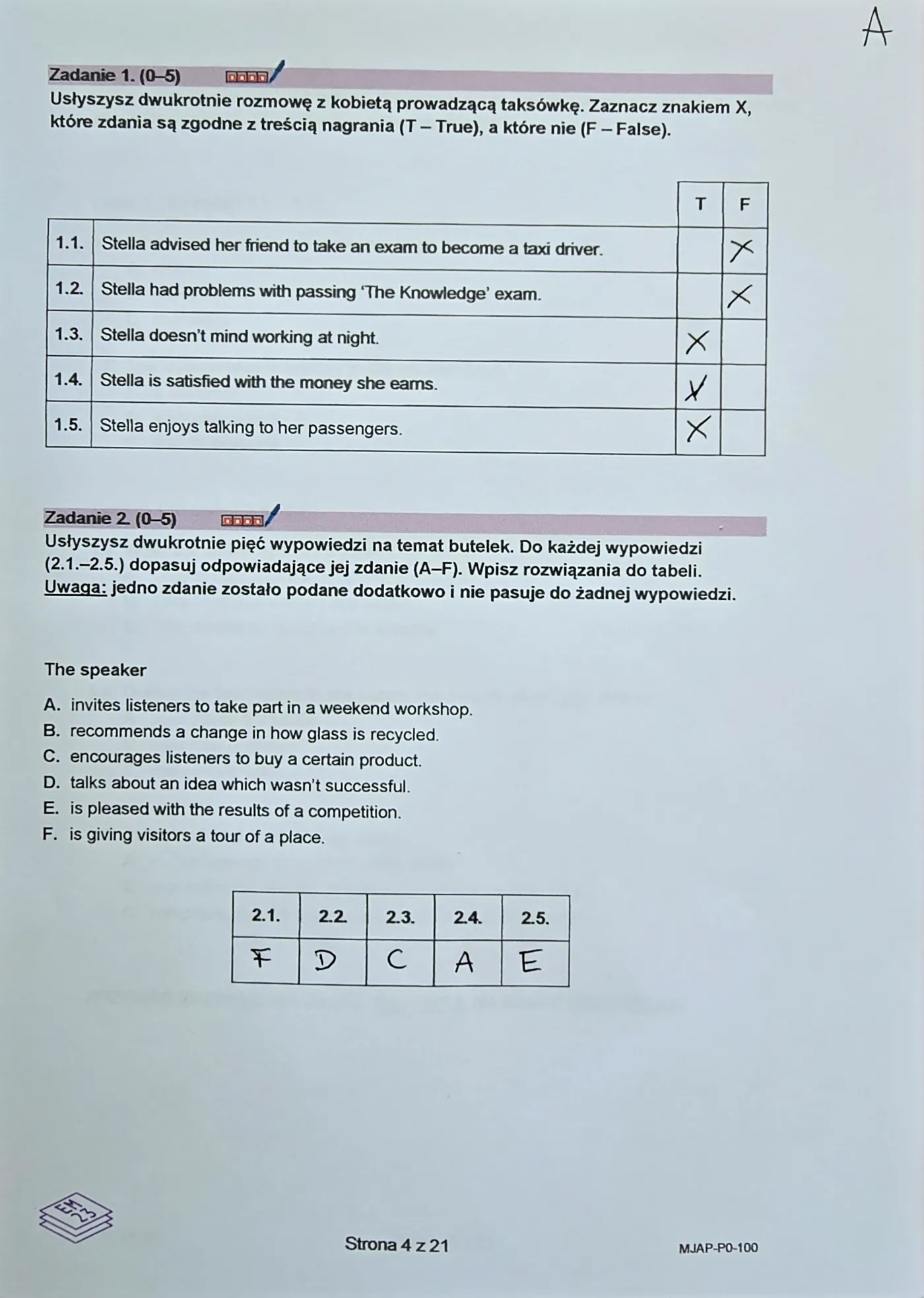 Matura 2024. Angielski na poziomie podstawowym – formuła 2023 – wersja A. Zadanie 1 i 2