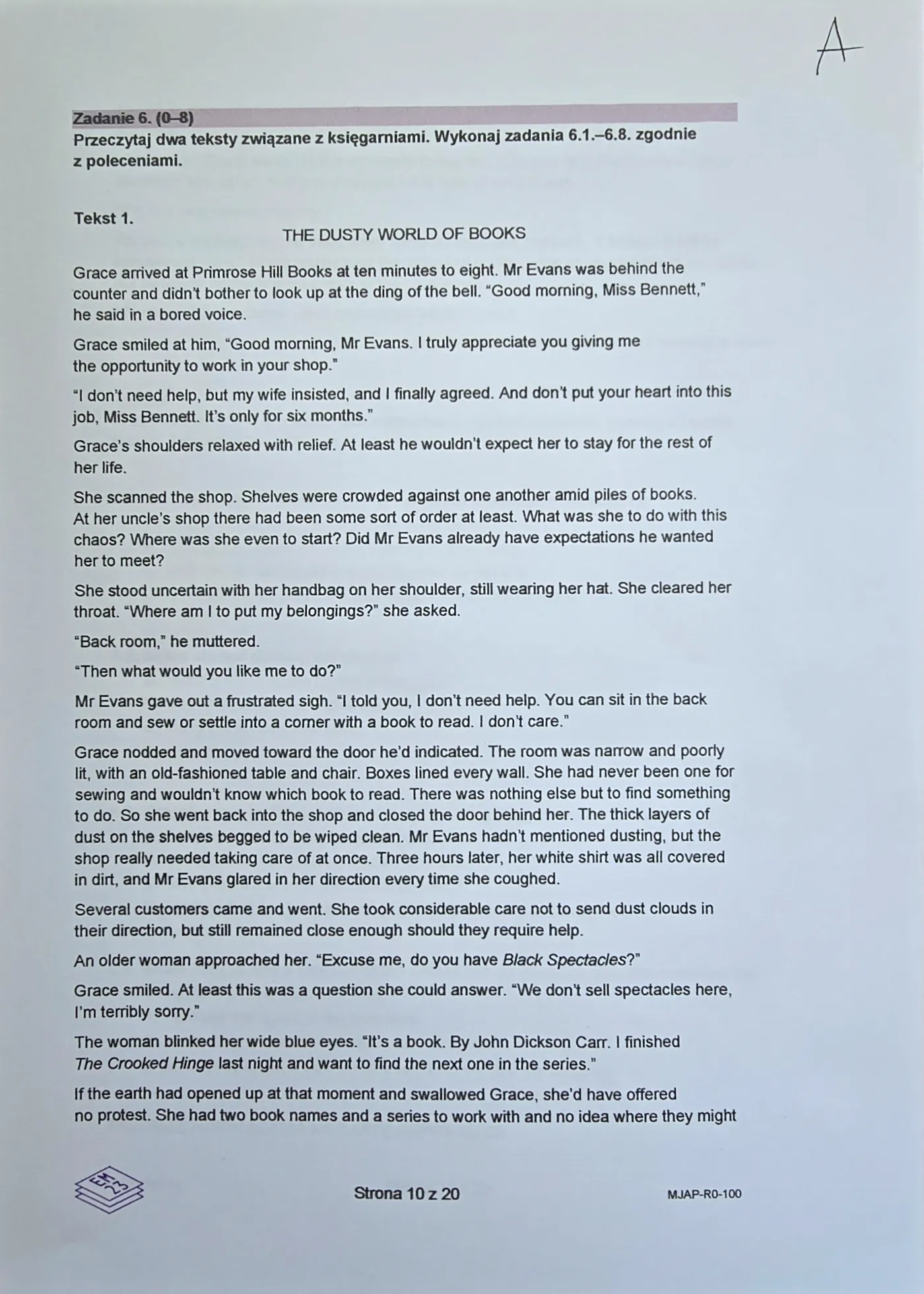 Matura 2024. Angielski na poziomie rozszerzonym. Formuła 2023. Arkusz CKE – wersja A. Zadanie 6 tekst 1 cz. 1