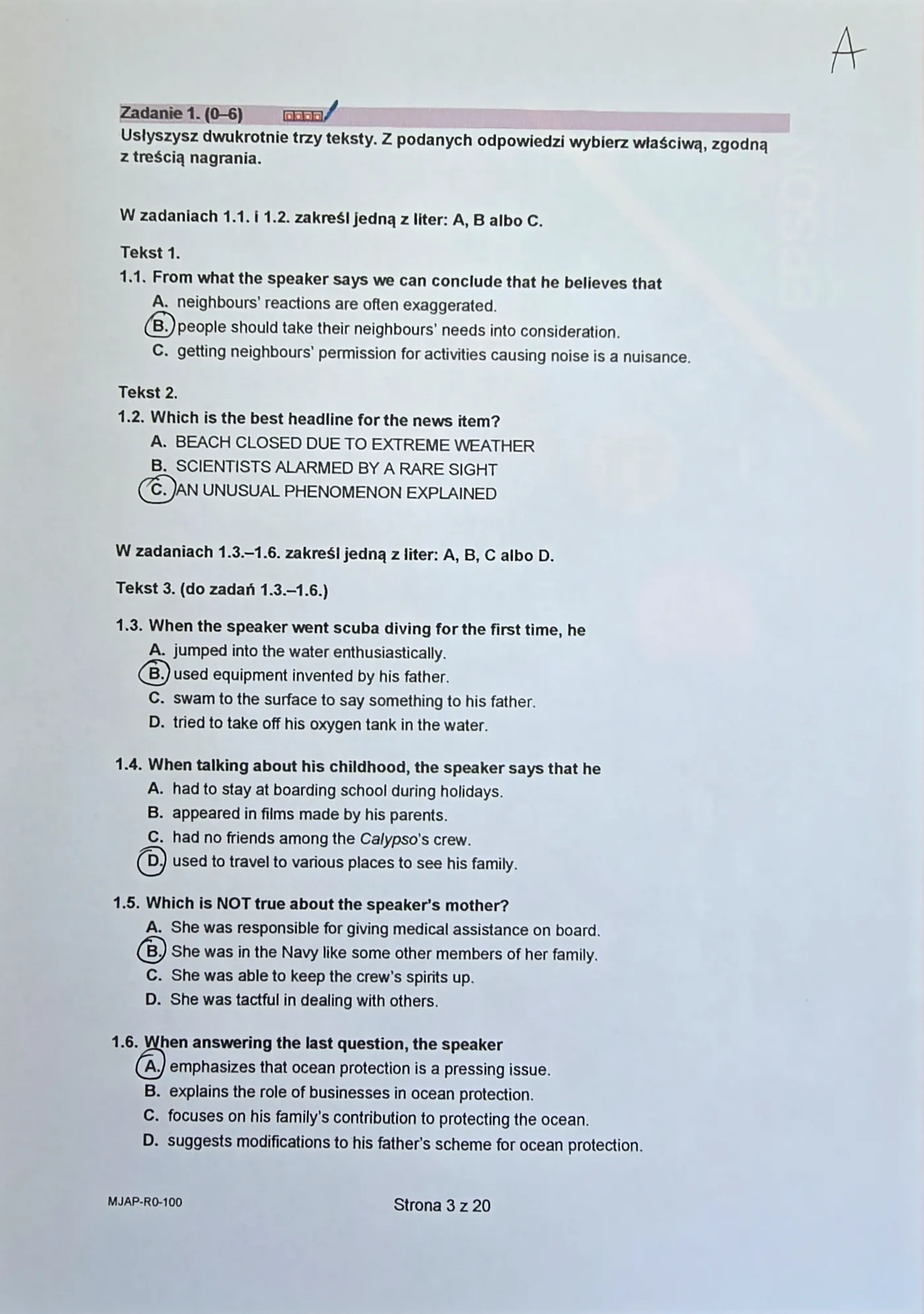 Matura 2024. Angielski na poziomie rozszerzonym. Formuła 2023. Arkusz CKE – wersja A. Zadanie 1