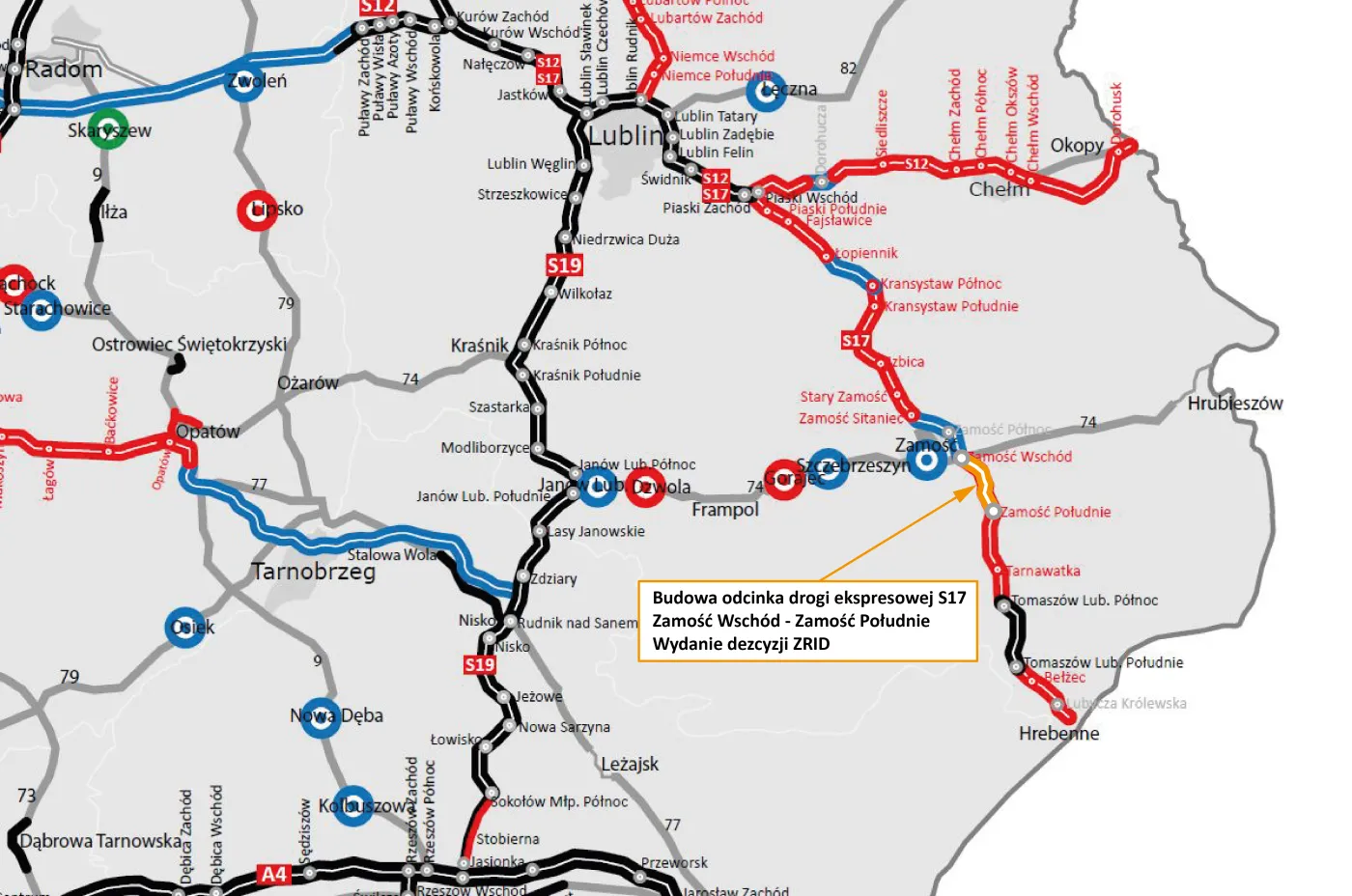 Droga ekspresowa S17 odcinek Zamość Wschód - Zamość Południe - lokalizacja