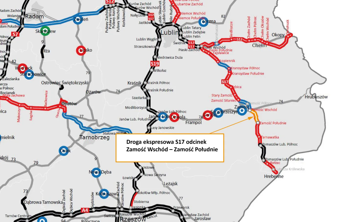 Droga ekspresowa S17 odcinek Zamość Wschód – Zamość Południe - lokalizacja