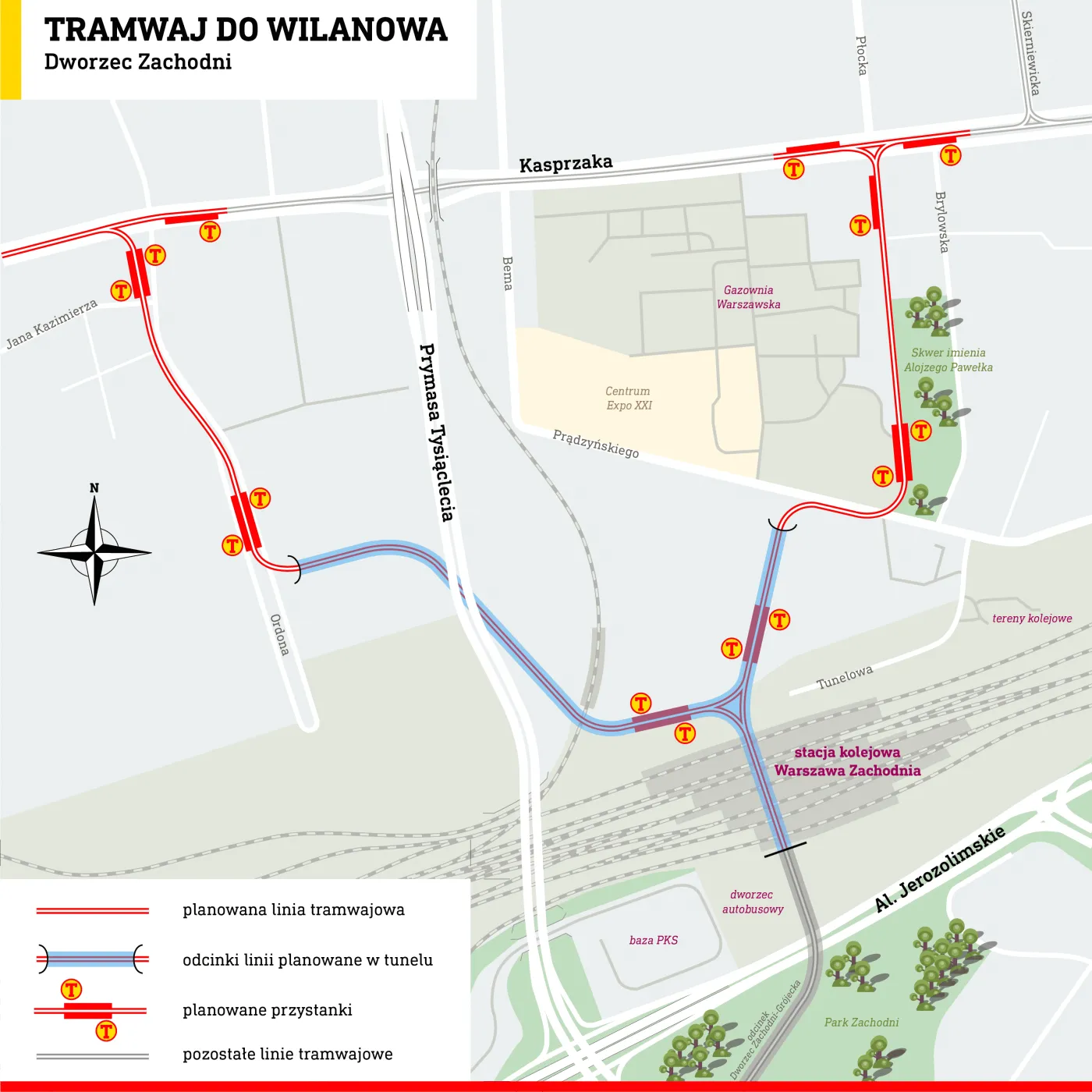 Plan rozbudowy linii od Dworca Zachodniego na Wolę; Źródło: Tramwaje Warszawskie