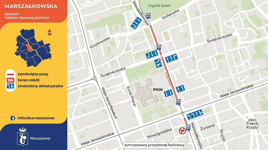 Remont ulicy Marszałkowskiej w Warszawie. Zmiany w transporcie. Źródło: UM Warszawa