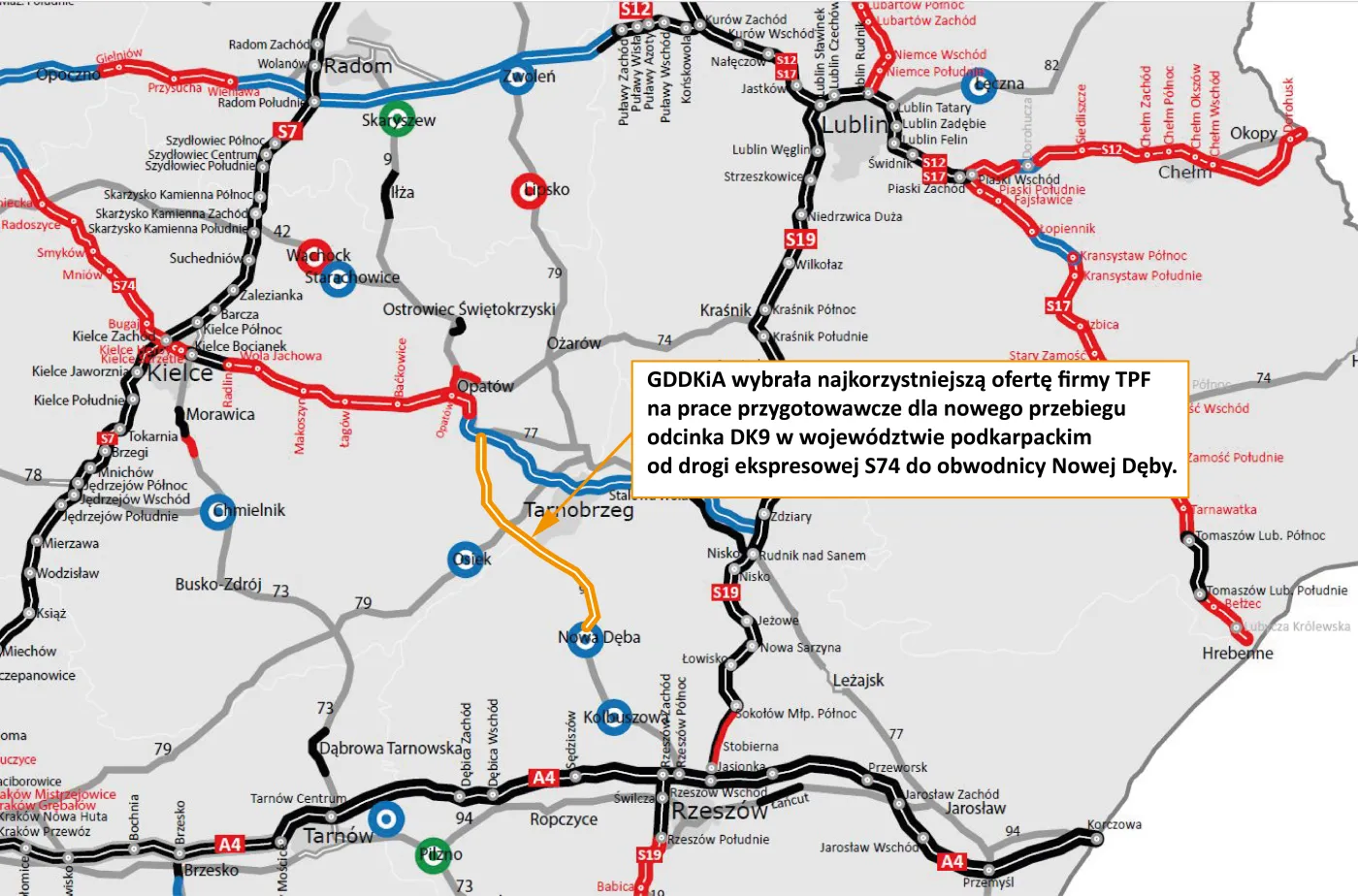 DK9 w województwie podkarpackim od drogi ekspresowej S74 do obwodnicy Nowej Dęby