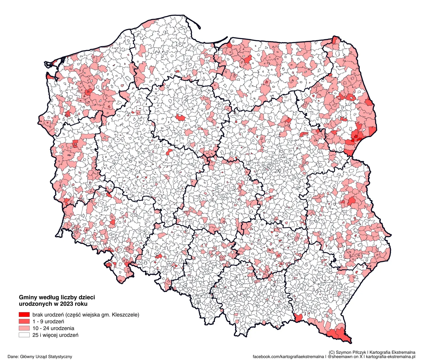 Gminy z najmniejszą liczbą urodzeń w Polsce
