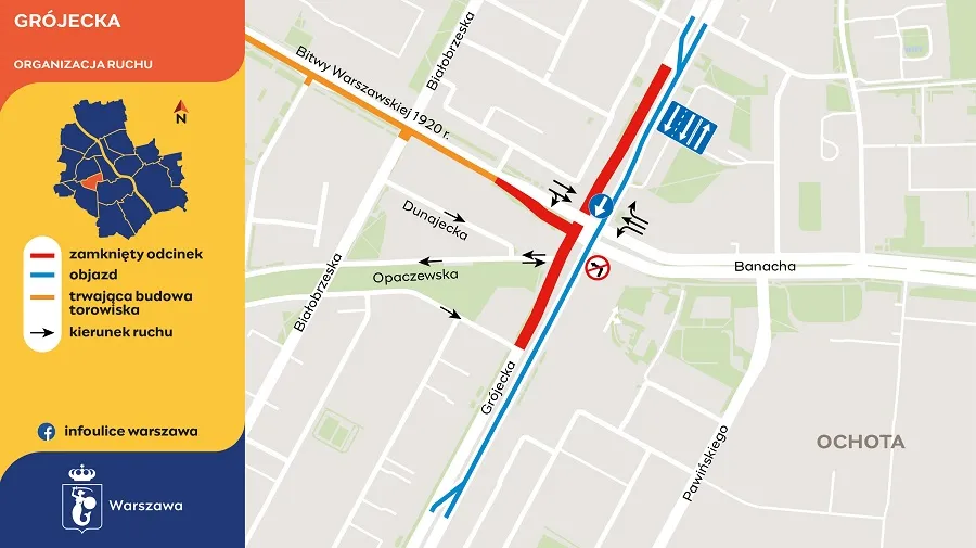 Zmiana organizacji ruchu na ulicy Grójeckiej - graf. Infoulice Warszawa (Tramwaje Warszawskie)