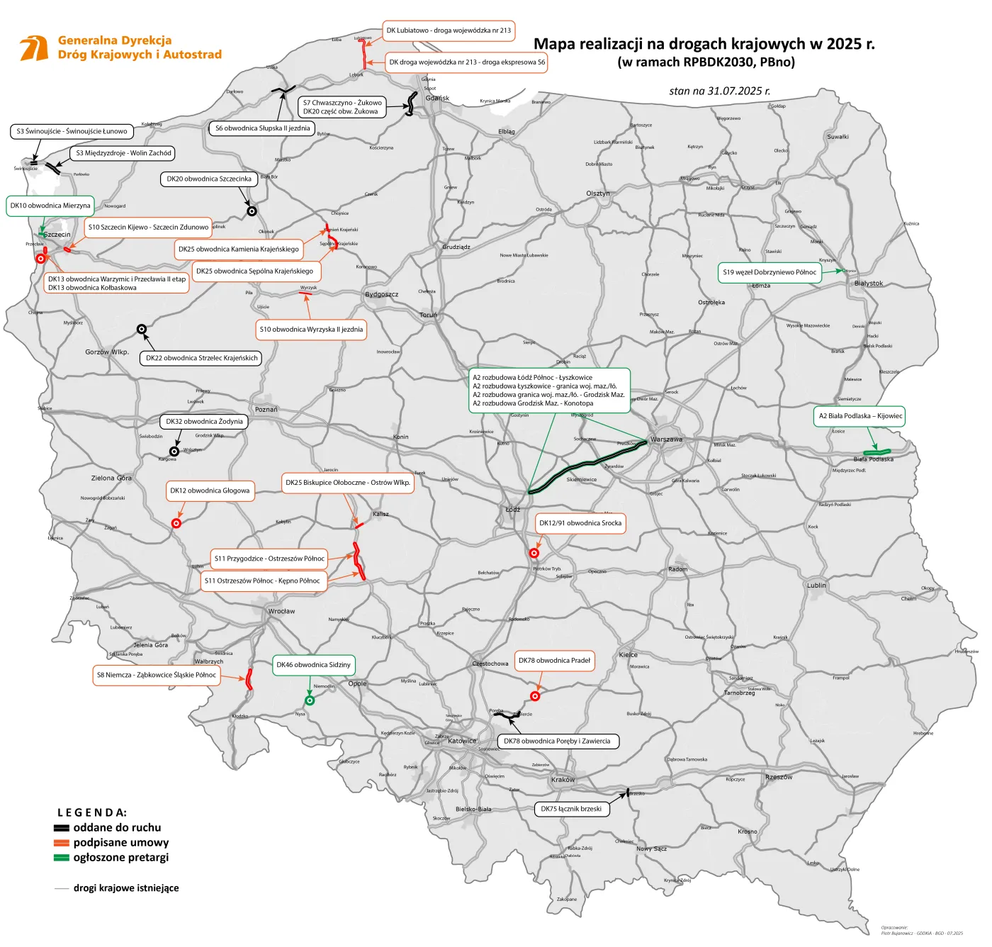 Mapa inwestycji oddanych do ruchu, podpisanych umów i ogłoszonych przetargów od początku roku