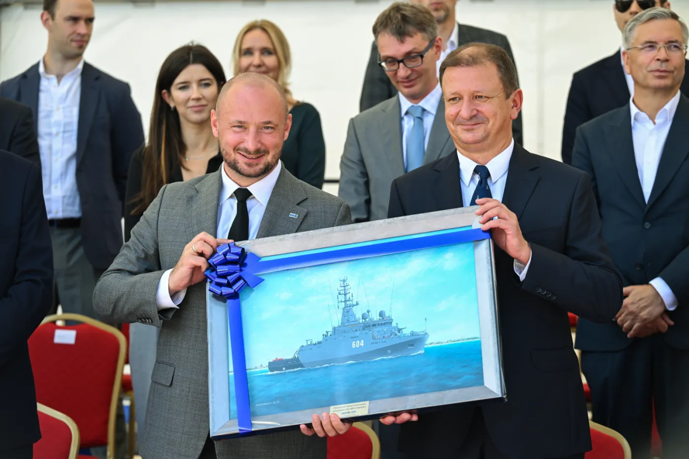 Uroczystość chrztu i wodowania czwartego z serii niszczyciela min typu Kormoran II - ORP Jaskółka