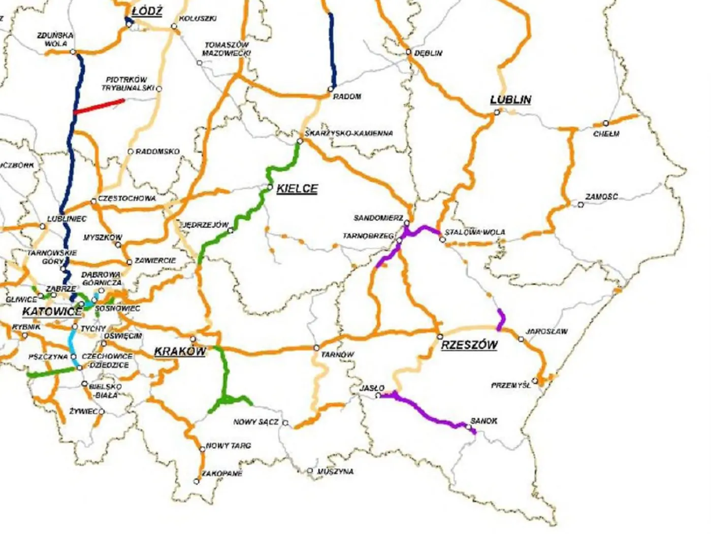 Inwestycje infrastrukturalne zawarte w Programie realizowane w perspektywie 2021-2027 (poł-wschód) źródło PKP Polskie Linie Kolejowe
