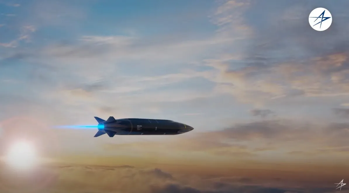 Wizualizacja hipersonicznego pocisku Mako w locie. Pocisk jest tak mały, że zmieści się w wewnętrznych komorach na uzbrojenie w F-35A oraz F-35C.