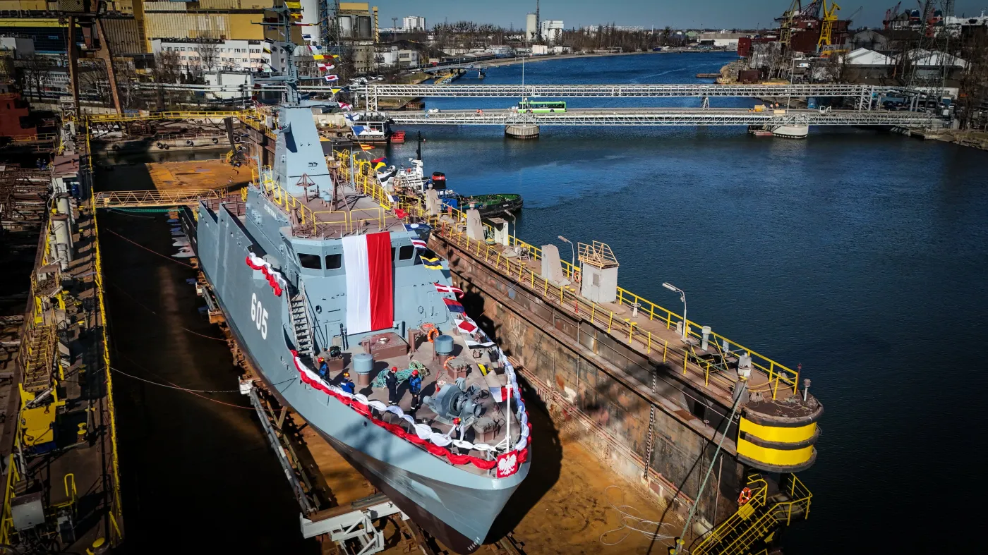 19 marca 2025 roku Gdańsku odbył się chrzest i wodowanie piątego niszczyciela min proj. 258 typu Kormoran II. Przyszły ORP Rybitwa (605) trafi do 12. Dywizjonu Trałowców. MW.jpg