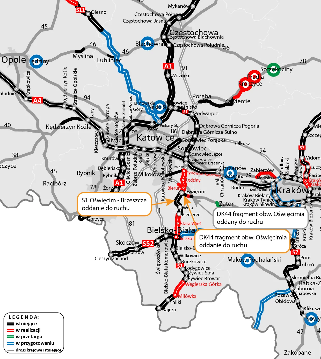 W sierpniu br., po zakończeniu procedury odbiorowej, udostępnimy do ruchu odcinek S1 od węzła Oświęcim do węzła Brzeszcze wraz z fragmentem obwodnicy Oświęcimia w ciągu DK44