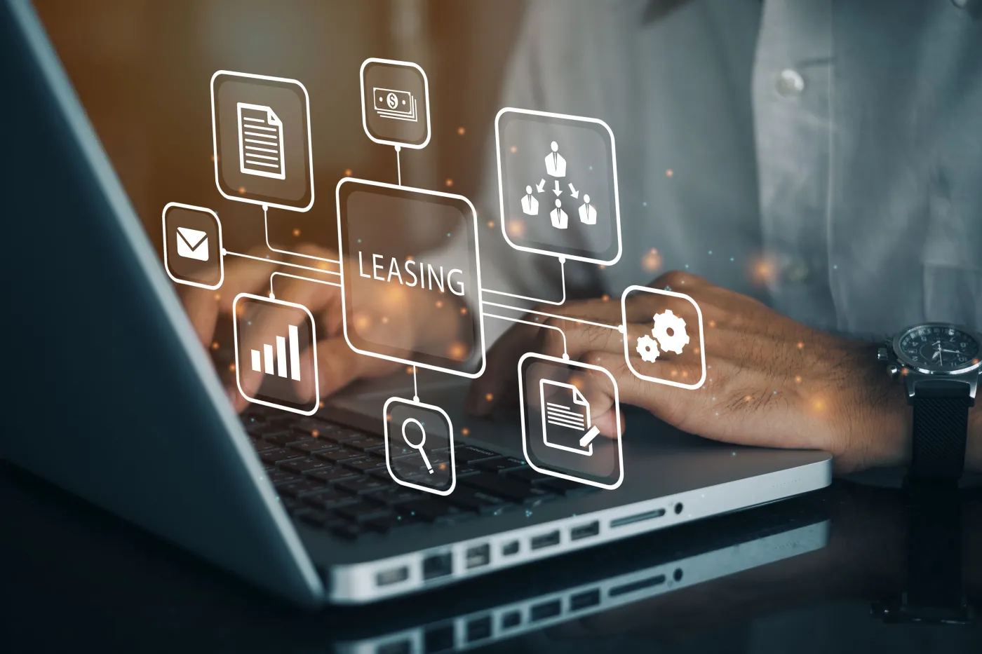 Businessman,Using,A,Computer,To,Document,Leasing,Business,Concept,With