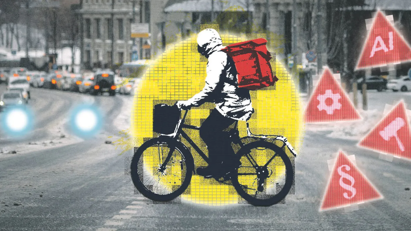 Kurier na rowerze i zagrożenia