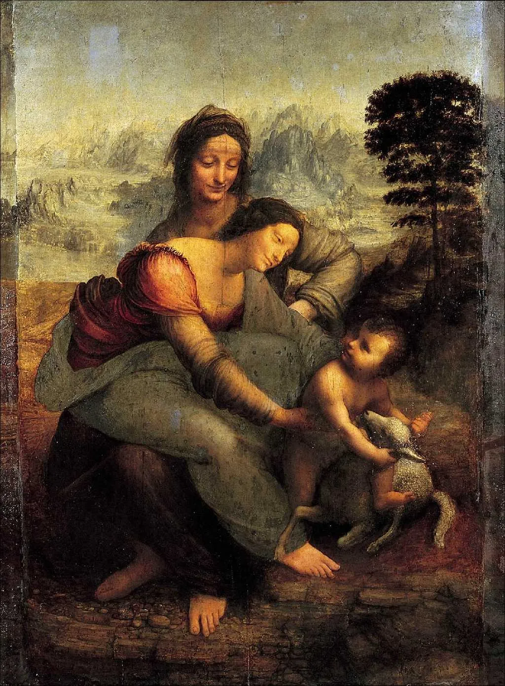 Leonardo da Vinci "Św. Anna Samotrzecia", Luwr - Paryż