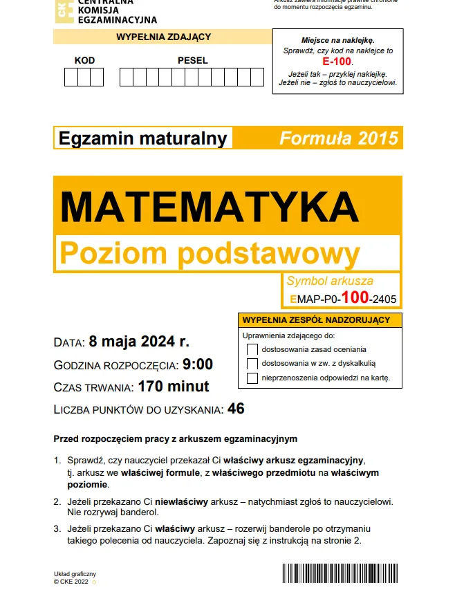 Matura 2024. Matematyka - poziom podstawowy [ARKUSZE CKE i ODPOWIEDZI]