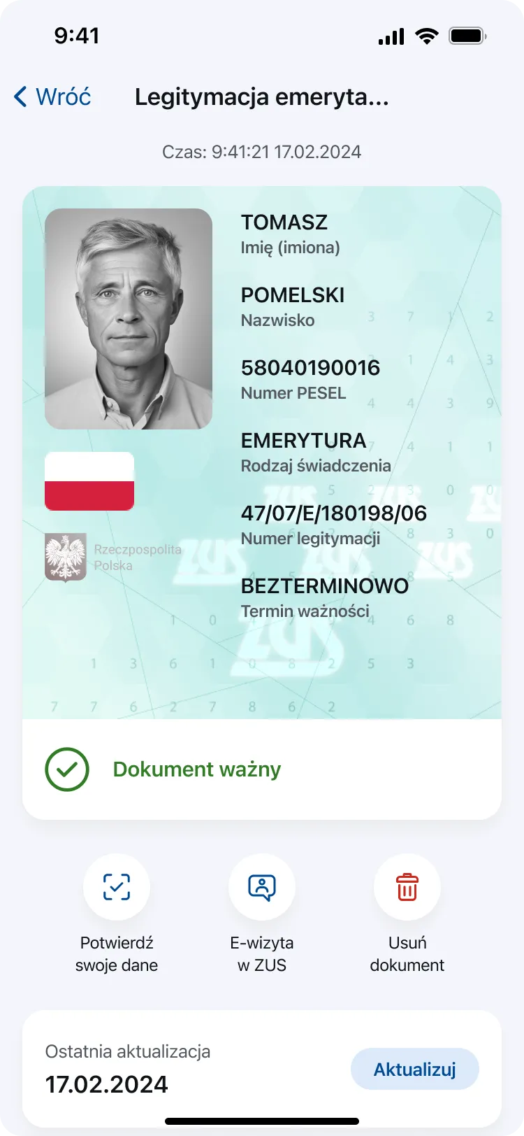 Legitymacja emeryta-rencisty w aplikacji mObywatel