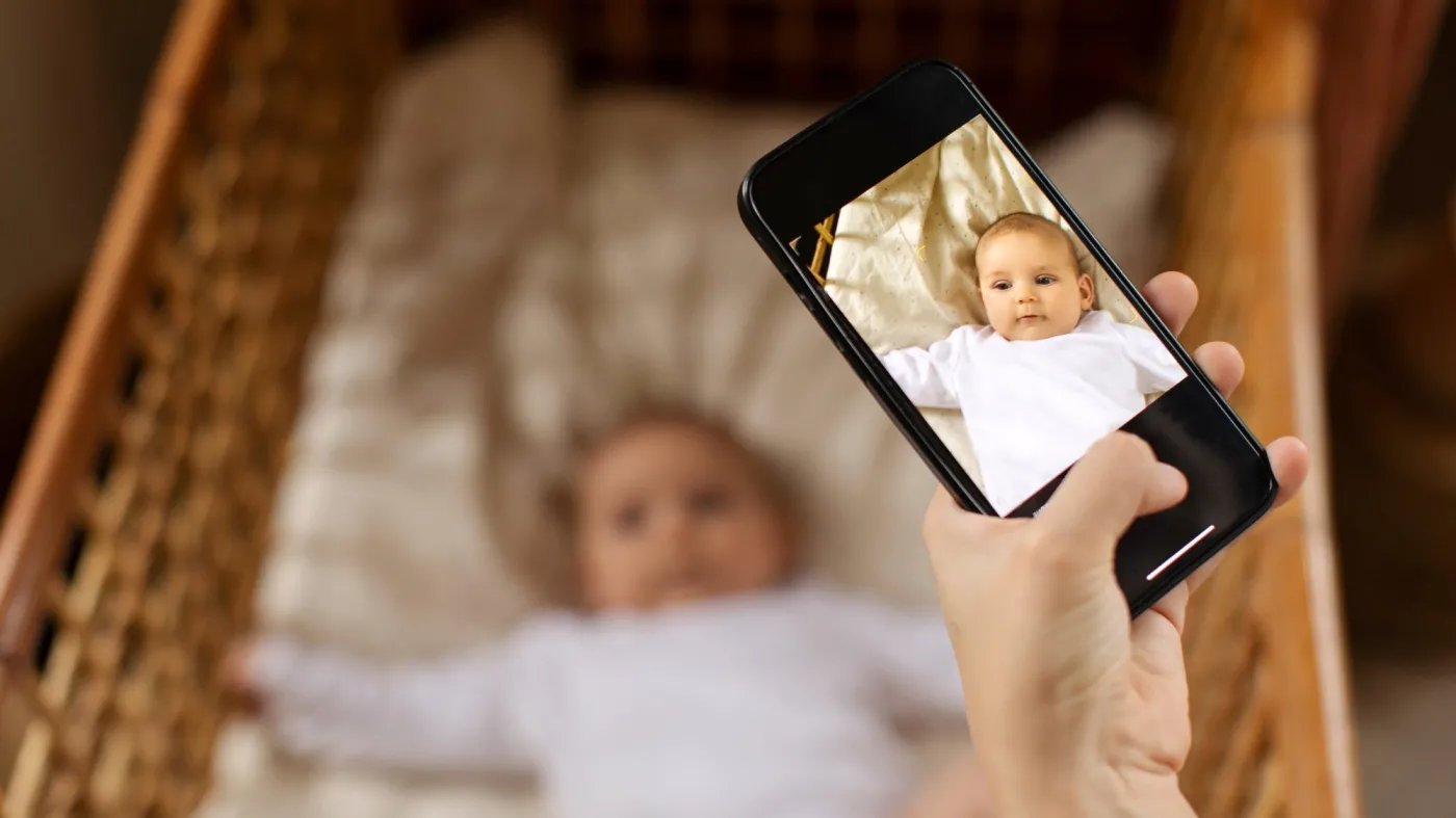 Sharenting Mother,Shooting,Her,Pretty,Baby,By,Smartphone