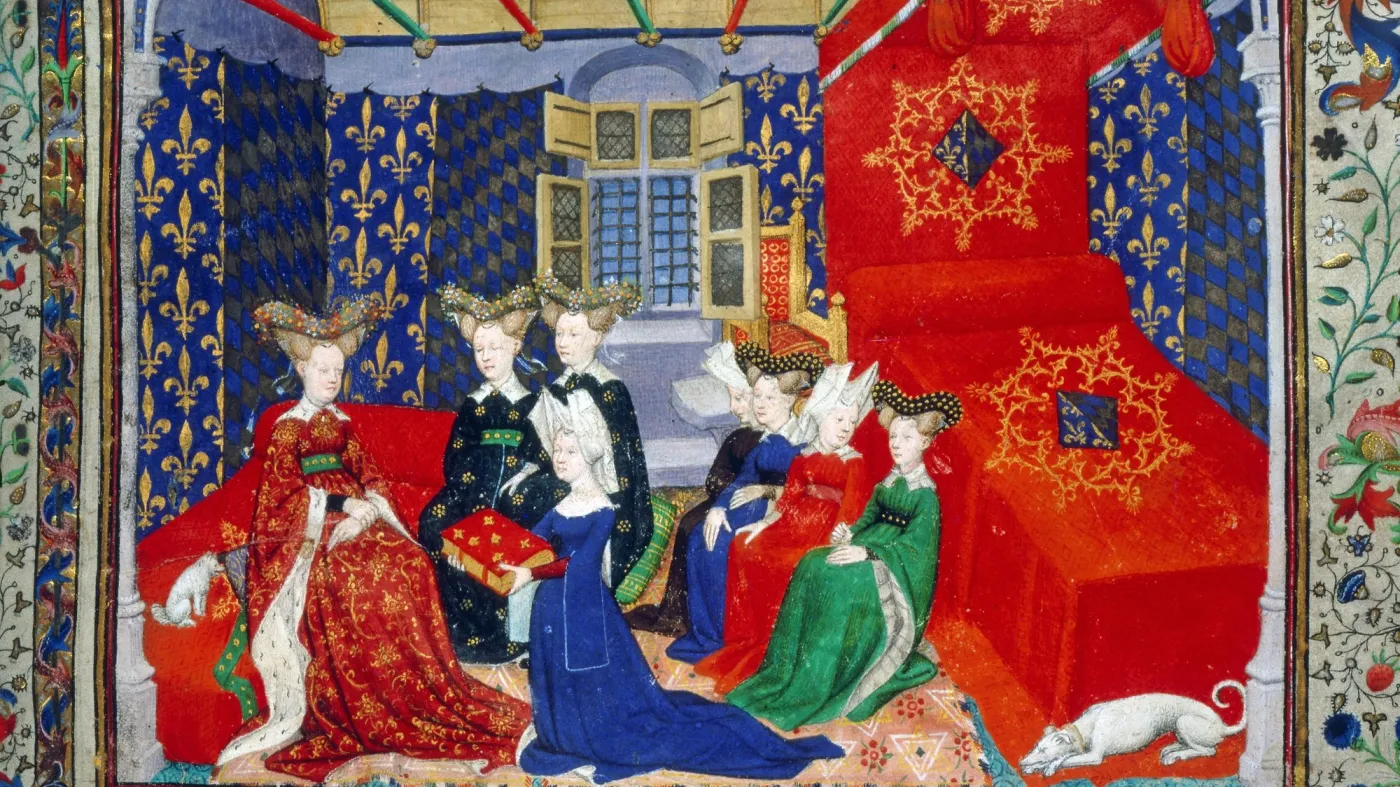 Christine de Pisan presenting her book to queen Isabeau of Bavaria. circa 1410 - 1414