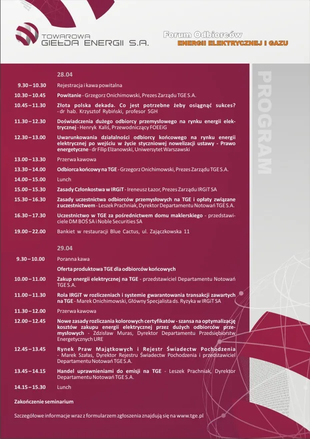 Seminarium: Jak wykorzystać wolny rynek energii do budowania przewagi konkurencyjnej – odbiorca energii na Towarowej Giełdzie Energii