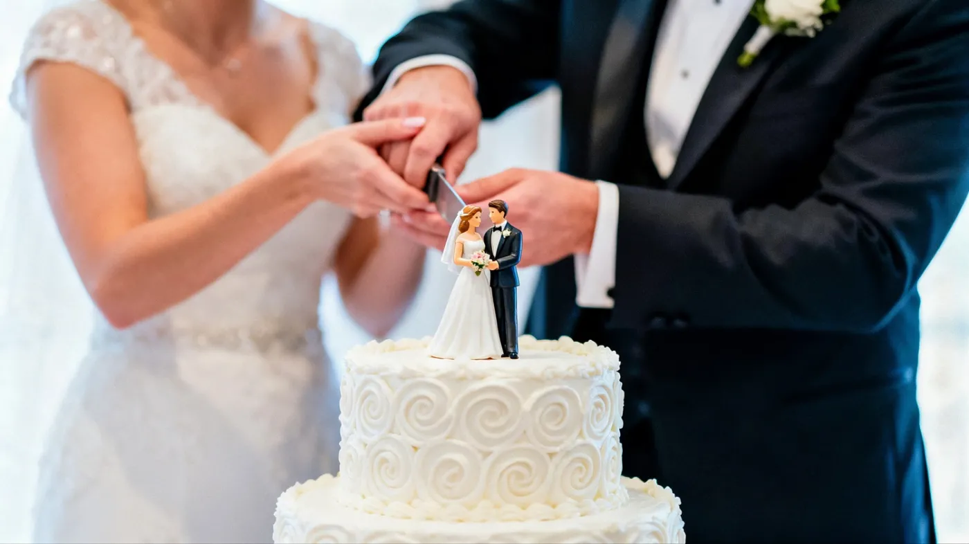Młoda para kroi tort weselny - ile dać do koperty na wesele w 2026 roku