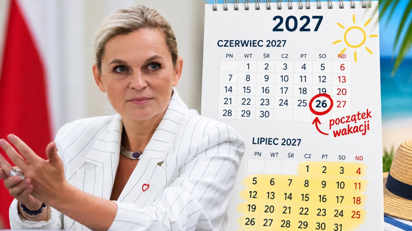 Wakacje 2027 – kalendarz z zaznaczonym 26 czerwca jako początkiem wakacji szkolnych