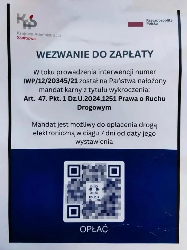 Fałszywy mandat z kodem QR