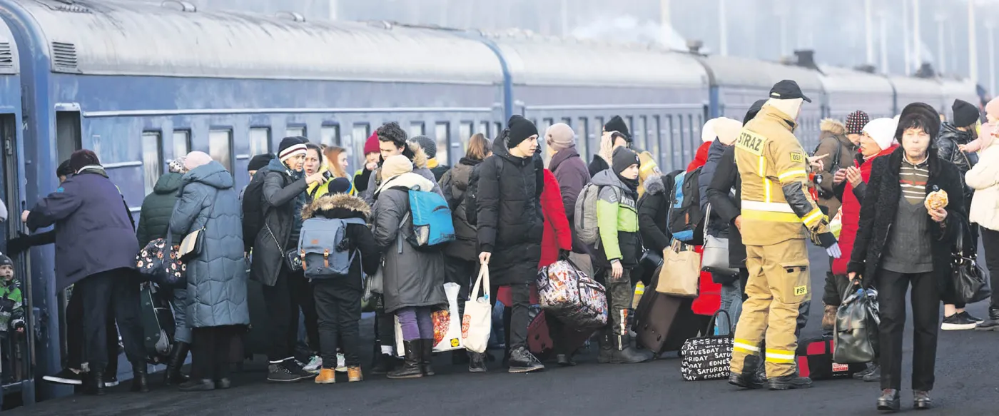 Pasażerowie z Ukrainy na terminalu w Sławkowie. 5 marca 2022 r.