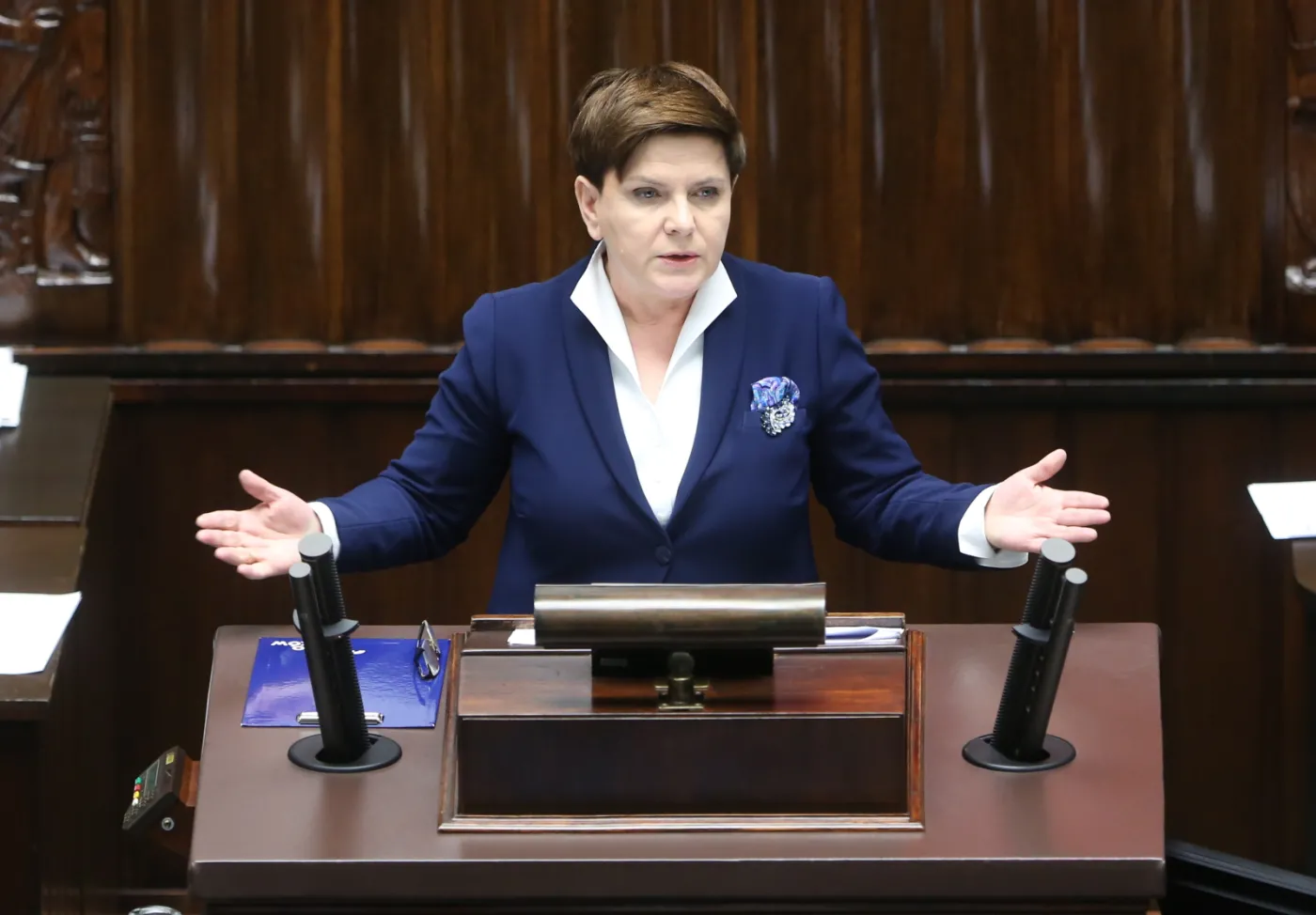 Premier Beata Szydło, podczas debaty nad wotum nieufności wobec szefa MSWiA Mariusza Błaszczaka,  PAP/Leszek Szymański