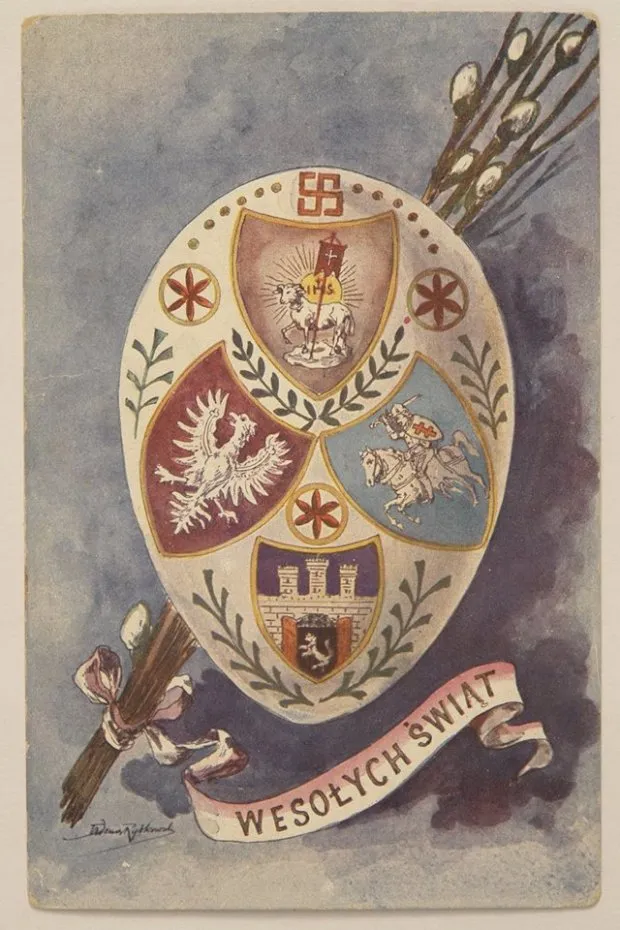 Zabytkowa pocztówka ze zbiorów Muzeum Hymnu Narodowego w Będominie
