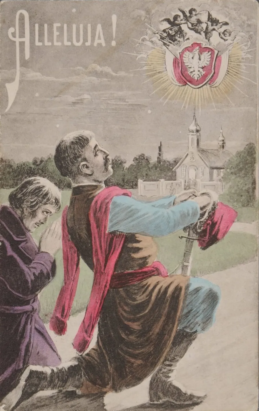 Zabytkowa pocztówka ze zbiorów Muzeum Hymnu Narodowego w Będominie
