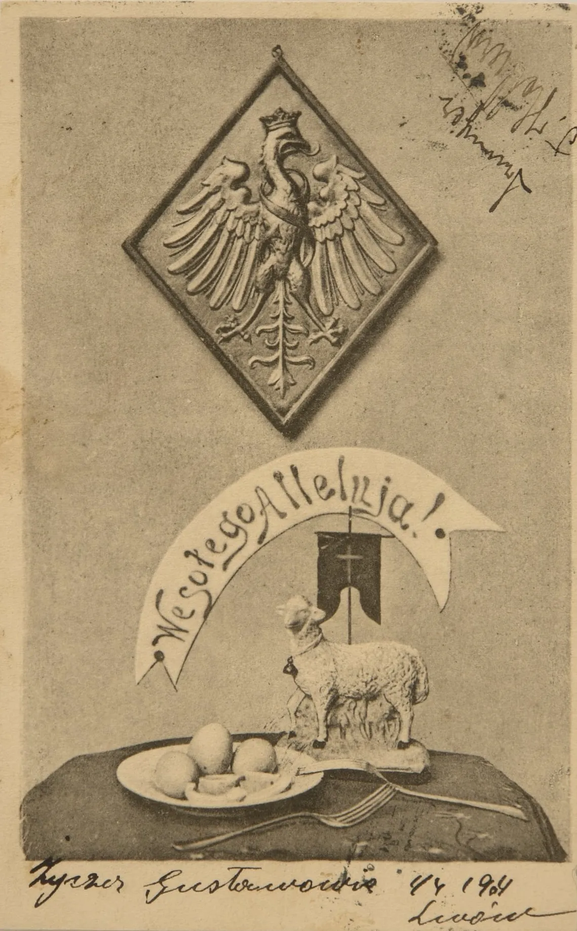 Zabytkowa pocztówka ze zbiorów Muzeum Hymnu Narodowego w Będominie