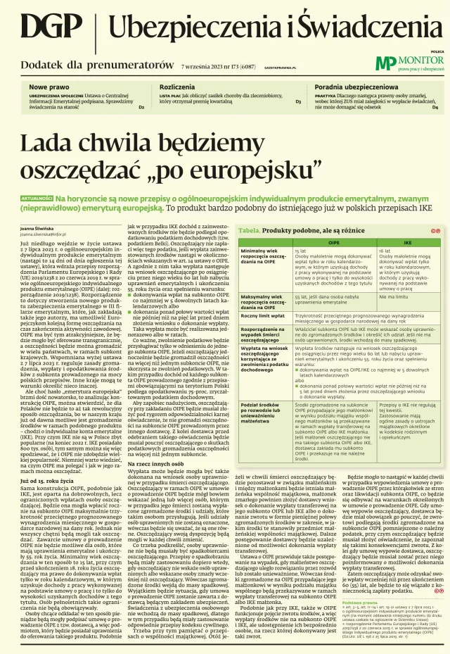 UBEZPIECZENIA I ŚWIADCZENIA