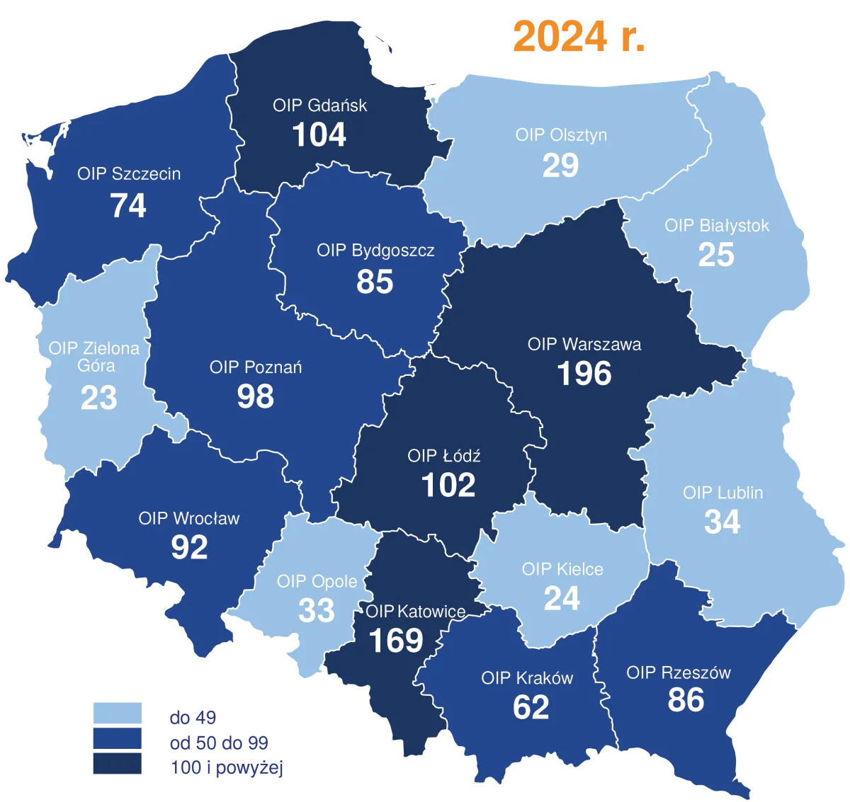 Odsetek skarg podpisanych w stosunku do ogółu zgłoszonych dotyczących mobbingu w 2024 r. – wg województw