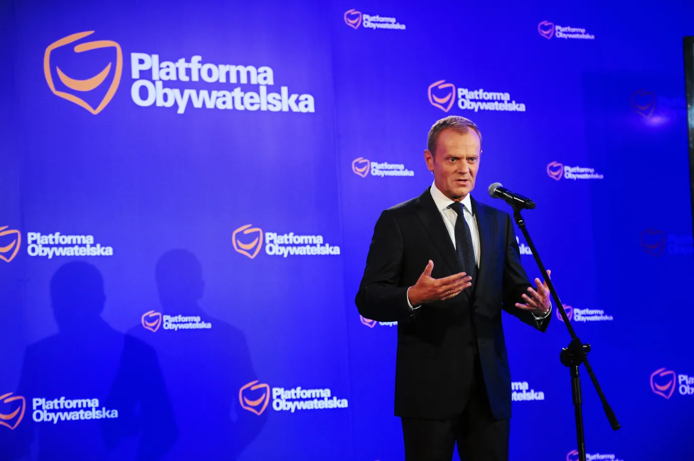 Donald Tusk po ogłoszeniu wyników wyborów na przewodniczącego Platformy Obywatelskiej. 